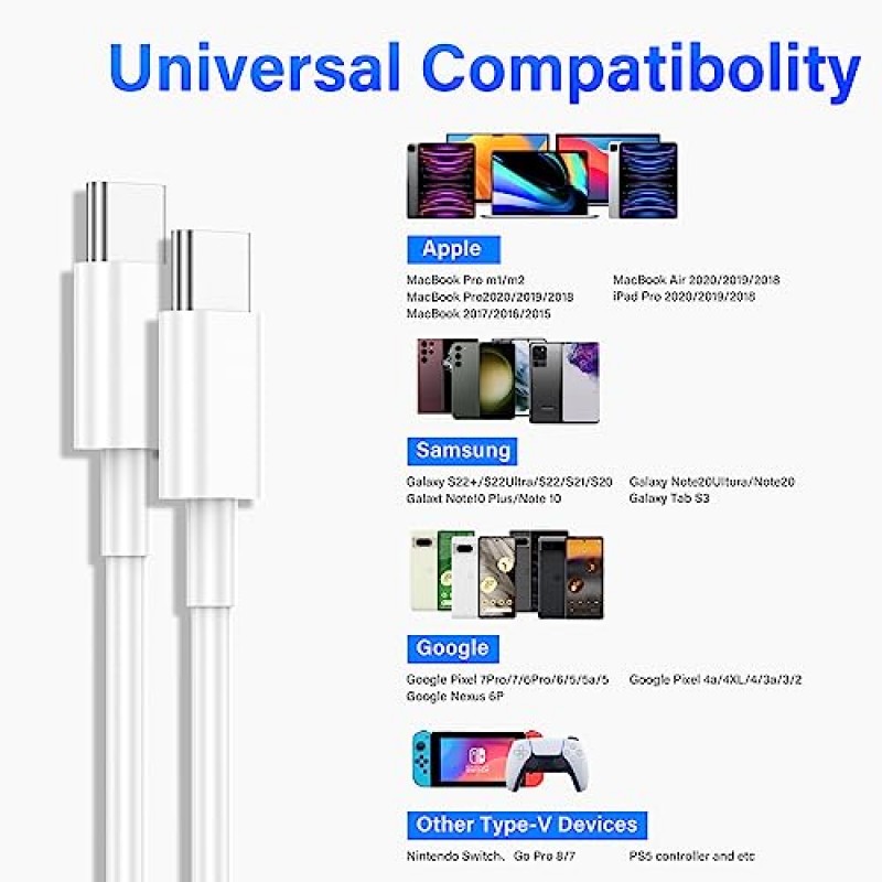 Apple USB C - USB C 충전 케이블 4팩 10피트,60W [Apple MFi 인증] C형 - C형 고속 충전기 코드, 새로운 ipad Pro 12.9/11, Air 4/5, Mini 6, MacBook Air와 호환 가능(흰색)