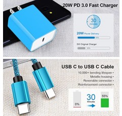 USB C 고속 충전기, 20W 삼성 충전기 유형 C 고속 충전 안드로이드 휴대폰 충전기(삼성 갤럭시 S23 울트라 S23+ S23 S22+ S21 FE S20 A14 5G A13, 픽셀 7a 7 프로 6a 6 프로 5용 6피트 USB C-C 케이블 포함)