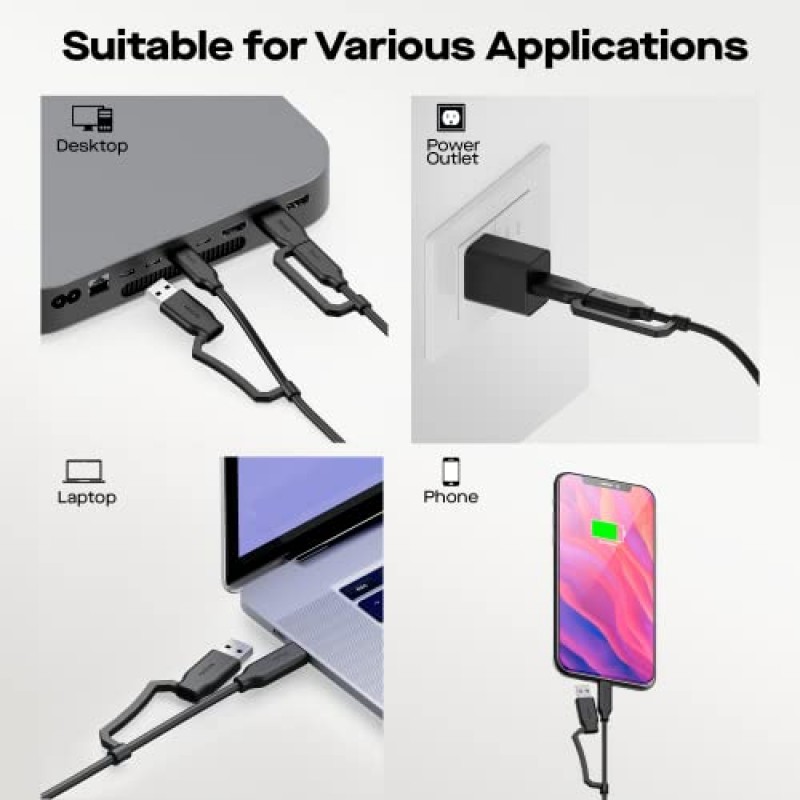 MP Mobile Pixels 2-in-1 USB 케이블, 3A/5.0Gbps USB 유형 C - USB 유형 A/C 케이블(직각 헤드 포함)(3피트, 검은색)