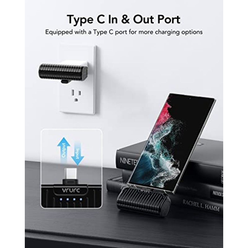 VRURC USB C 휴대용 충전기 2팩, Samsung, Pixel, Moto, LG, Oculus Quest, Android 등을 위한 3500mAh 미니 휴대용 전원 은행 무선 배터리 팩 - 블랙 & 블랙