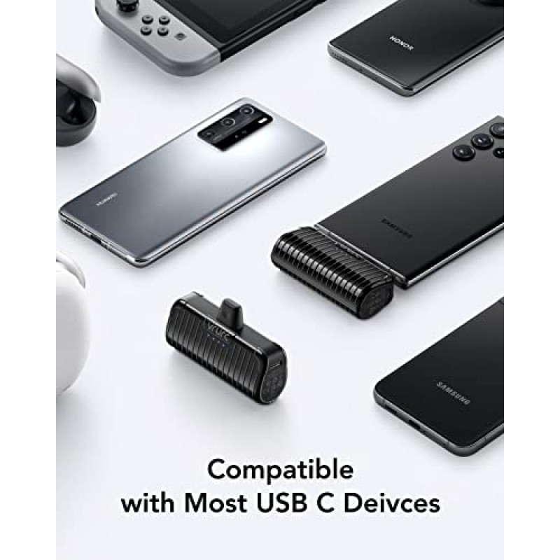 VRURC USB C 휴대용 충전기 2팩, Samsung, Pixel, Moto, LG, Oculus Quest, Android 등을 위한 3500mAh 미니 휴대용 전원 은행 무선 배터리 팩 - 블랙 & 블랙