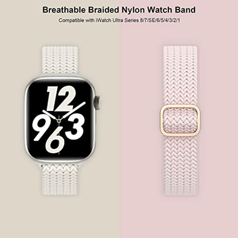 DYKEISS 4 팩 슬림 브레이드 솔로 루프 밴드 호환 Apple Watch 밴드 38mm 42mm 40mm 44mm 41mm 45mm 49mm, iWatch Ultra 시리즈 8/7/SE/6/5/4/3/2/1 여성 및 남성용 스트레치 나일론 탄성 얇은 스트랩