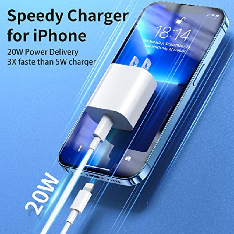 iPhone 14 13 12 고속 충전기【Apple MFi 인증】 20W PD USB C 벽면 충전기 3팩 6FT 케이블 고속 충전 어댑터 iPhone 14 Pro Max/13 Pro Max/12 Pro Max/11 Pro Max/XS/XR/X와 호환 가능