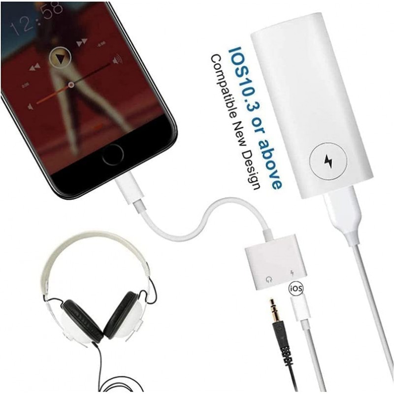 iPhone용 2팩 헤드폰 어댑터 [Apple MFi 인증], iPhone 액세서리용 2 in 1 Lightning-3.5mm AUX 오디오 + 충전기 분배기 동글 iPhone 13/12/11/XR/X/8/7과 호환 가능