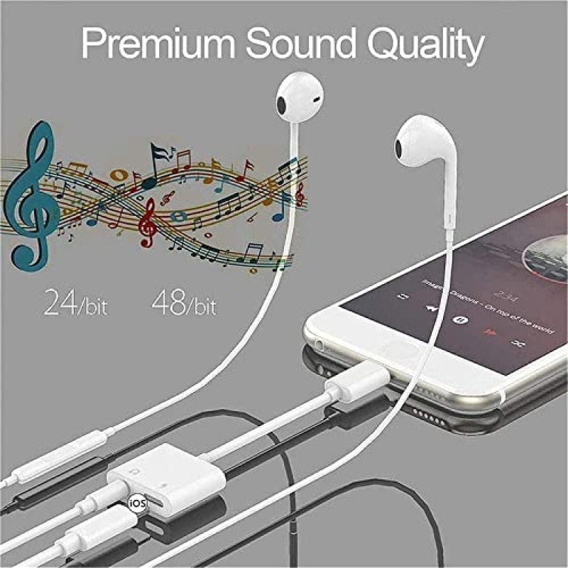 iPhone용 2팩 헤드폰 어댑터 [Apple MFi 인증], iPhone 액세서리용 2 in 1 Lightning-3.5mm AUX 오디오 + 충전기 분배기 동글 iPhone 13/12/11/XR/X/8/7과 호환 가능