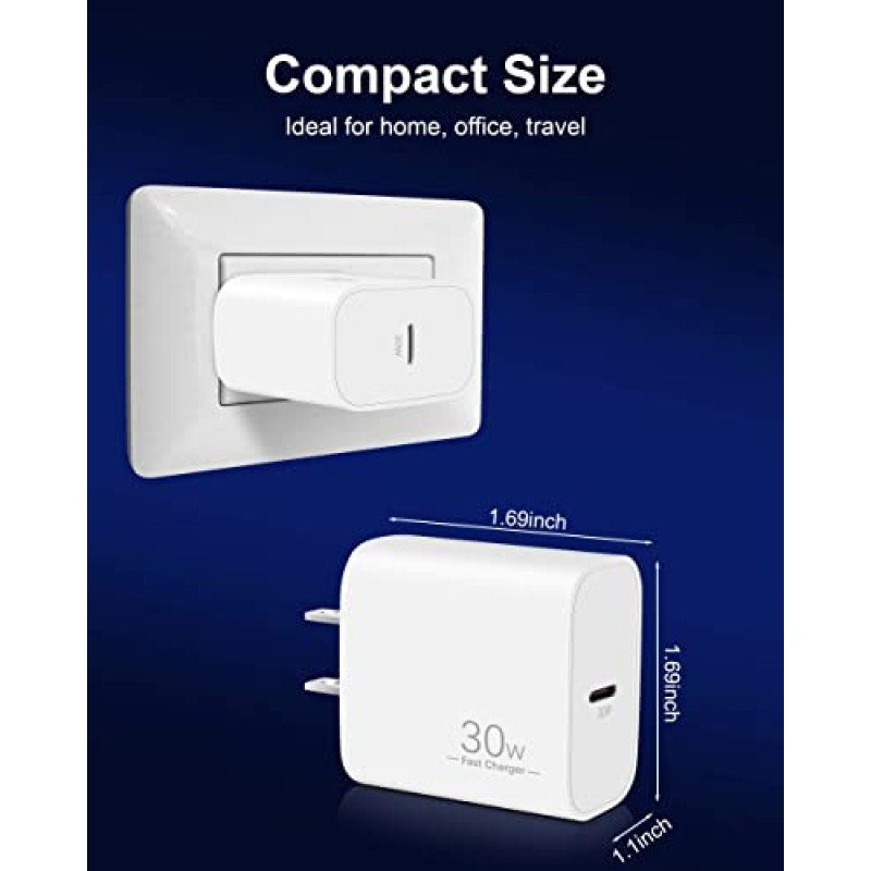 iPhone 15/15 Pro Max/Plus/14/13/12/11, Google Pixel 7/6, iPad, MacBook Air, Samsung Galaxy S23/S22, 2Pack PD 30W 초고속 USB-C 전원 어댑터용 30W USB C 충전기 블록 Walll 충전 플러그 큐브