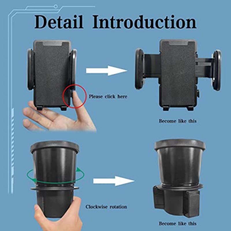 차량용 휴대폰 홀더가 포함된 2-in-1 대형 컵 홀더 확장기, 360° 회전 휴대폰 컵 홀더 조절 가능 다용도 자동차 컵 홀더 iPhone 및 모든 스마트폰과 호환 가능