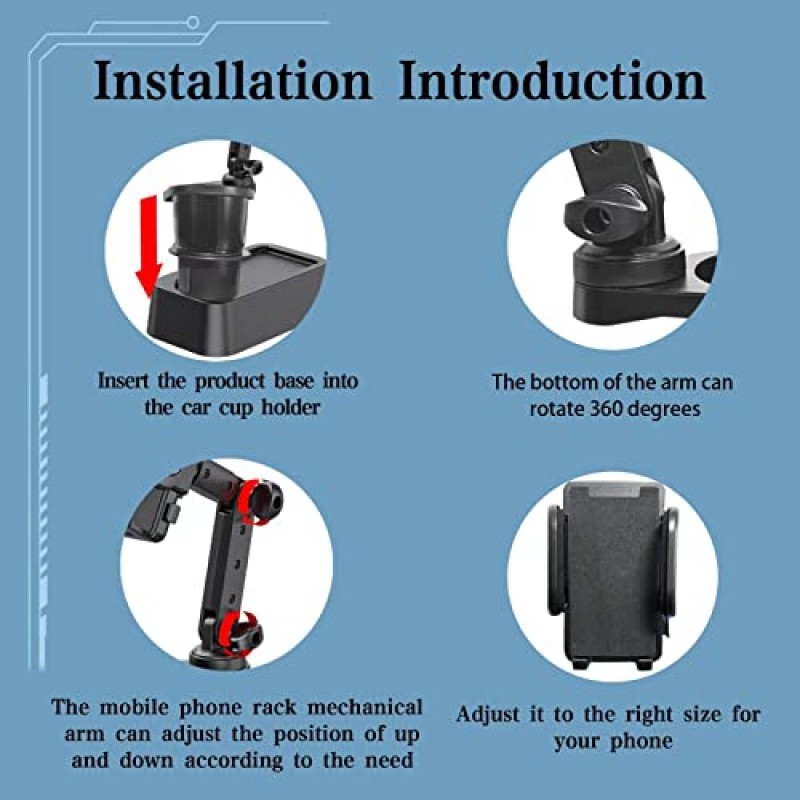 차량용 휴대폰 홀더가 포함된 2-in-1 대형 컵 홀더 확장기, 360° 회전 휴대폰 컵 홀더 조절 가능 다용도 자동차 컵 홀더 iPhone 및 모든 스마트폰과 호환 가능