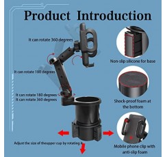 차량용 휴대폰 홀더가 포함된 2-in-1 대형 컵 홀더 확장기, 360° 회전 휴대폰 컵 홀더 조절 가능 다용도 자동차 컵 홀더 iPhone 및 모든 스마트폰과 호환 가능