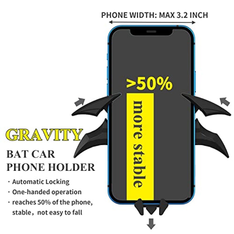 RFSRZ 자동차용 박쥐 전화 홀더, 자동차 환기 박쥐 마운트 멋진 자동차 액세서리 남성용 자동차 선물 범용 휴대폰 홀더 박쥐 장식 수집품 중력 자동 잠금 핸즈프리