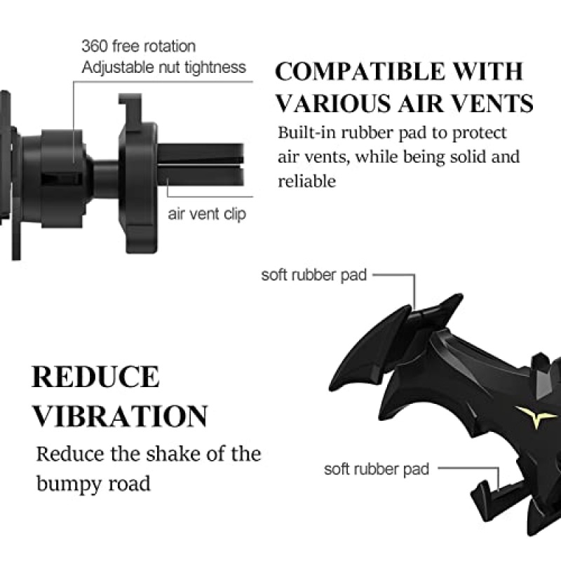 RFSRZ 자동차용 박쥐 전화 홀더, 자동차 환기 박쥐 마운트 멋진 자동차 액세서리 남성용 자동차 선물 범용 휴대폰 홀더 박쥐 장식 수집품 중력 자동 잠금 핸즈프리