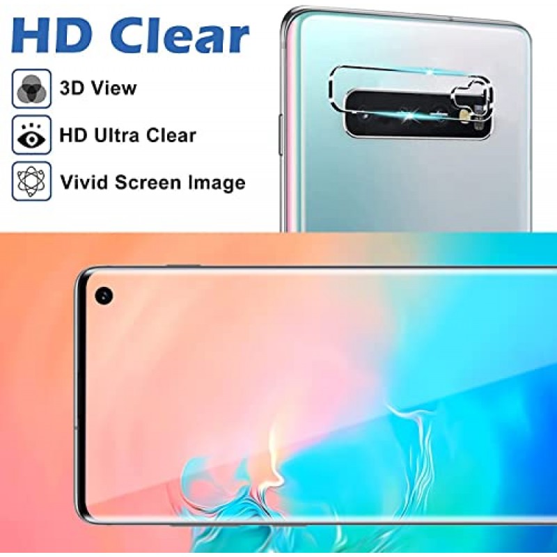 Micger Galaxy S10 Plus 화면 보호 필름, 강화 유리 화면 보호 필름 2팩, 카메라 렌즈 보호 필름 2팩【2+2팩】 간편한 설치, Samsung Galaxy S10 Plus용 3D 유리 9H 경도 강화 유리 화면 보호 필름