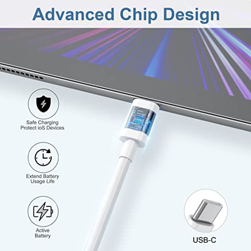 Apple USB C-USB C 충전 케이블 10피트 60W 3팩 [Apple MFi 인증], 긴 유형 C-유형 C 고속 충전기 코드 iPhone 15/15 Pro/15 Pro Max/15 Plus,iPad Pro, Air5, MacBook Air(화이트)와 호환 가능 )