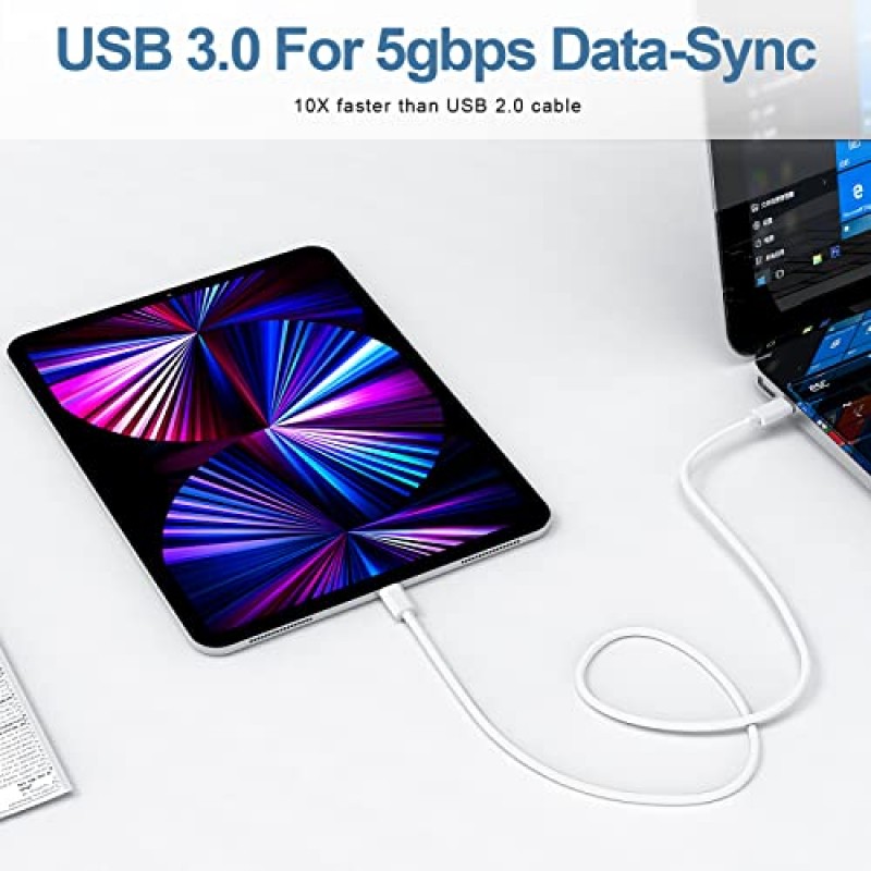 Apple USB C-USB C 충전 케이블 10피트 60W 3팩 [Apple MFi 인증], 긴 유형 C-유형 C 고속 충전기 코드 iPhone 15/15 Pro/15 Pro Max/15 Plus,iPad Pro, Air5, MacBook Air(화이트)와 호환 가능 )