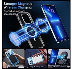 Temdan Magnetic for iPhone 13 Pro Max 케이스, [MagSafe 호환],[노란 방지][유리 화면 보호기+카메라 렌즈 보호기] 슬림하고 얇은 충격 방지 휴대폰 케이스-투명