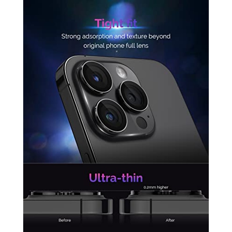 iPhone 15 Pro/iPhone 15 Pro Max용 Actgan 디자인 카메라 렌즈 보호 장치, [풀 커버리지] [HD 야간 촬영] iPhone 15 Pro Max용 9H 강화 유리 투명 아크릴 스크린 카메라 커버 블랙