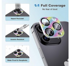 iPhone 15 Pro/iPhone 15 Pro Max용 Mansoorr 카메라 렌즈 보호 장치,[블링 글리터 풀 커버리지] 설치가 용이한 야간 촬영 모드 HD 강화 유리 카메라 화면 보호 장치 액세서리, 컬러풀