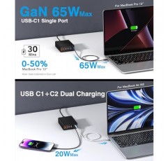 165W USB C 고속 충전기 GaN 컴팩트 6 포트 PD USB C 충전 스테이션 블록 허브 플러그 노트북 전원 어댑터 MacBook Pro/Air와 호환 가능 iPad Pro iPhone 15 14 13 12 11 Galaxy Note S23 Pixel Steam Deck