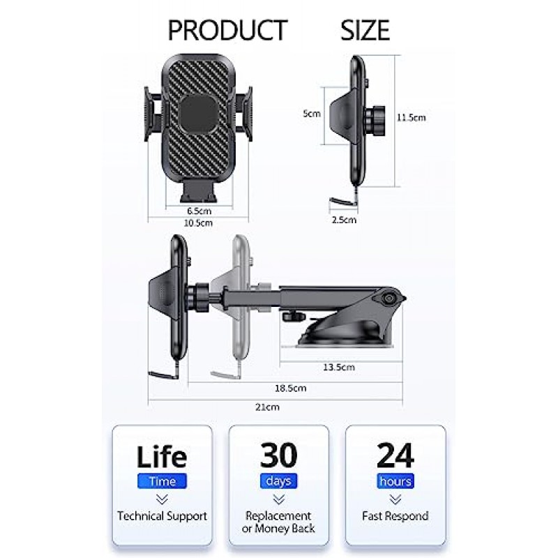 차량용 휴대폰 홀더, 차량용 휴대폰 마운트, 자동차/트럭용 핸즈프리 휴대폰 스탠드, 긴 팔 휴대폰 홀더 iPhone 14 Pro Max Android(Triple One 02)용 자동차 액세서리 크래들