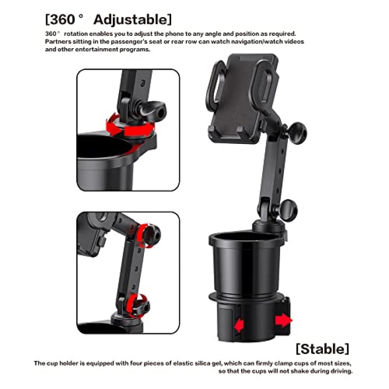 Reswish 자동차 컵 홀더 전화 마운트, 음료 확장 컵 홀더가 포함된 범용 자동 휴대폰 스탠드, 360° 회전 전화 마운트가 있는 다기능 자동차 컵 홀더 확장기 2개