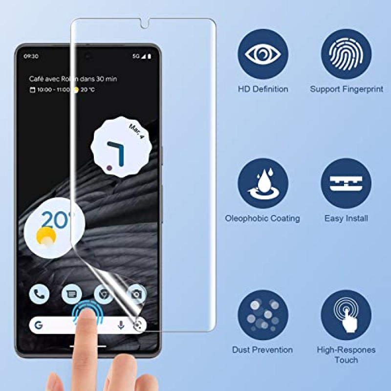 Google Pixel 7 Pro 화면 보호기 6.7인치용 LK 2팩 + 포지셔닝 도구가 포함된 렌즈 보호기 2팩, 자가 복구 TPU 필름, 터치 감지, HD 초박형