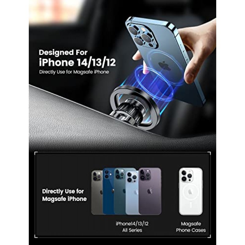 ESamcore iPhone Magsafe 차량용 마운트, 차량용 자기 전화 홀더 18 Pcs 자동차 앞 유리/환풍구/대시보드용 강력한 전화 자석, iPhone 14 13 12 Pro Max Mini & Magsafe 케이스용 Magsafe 액세서리