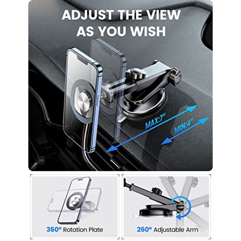 ESamcore iPhone Magsafe 차량용 마운트, 차량용 자기 전화 홀더 18 Pcs 자동차 앞 유리/환풍구/대시보드용 강력한 전화 자석, iPhone 14 13 12 Pro Max Mini & Magsafe 케이스용 Magsafe 액세서리