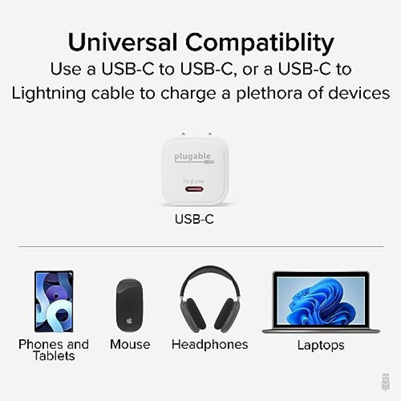 플러그형 GaN USB C 충전기 블록, 30W 휴대용 충전기, 접이식 프롱, iPhone 15/15 Pro/15 Pro Max, iPad Pro, Samsung Galaxy S23 등을 위한 PPS USBC 고속 충전기(케이블은 포함되지 않음) - 화이트