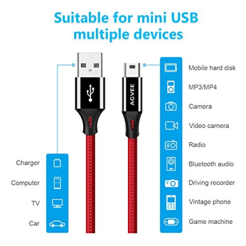 Garmin Nuvi GPS 충전기 데이터 케이블 Gpsmap 충전 코드, TI-84 Plus/CE/C 실버, 블루 예티 USB 마이크/프로 마이크, Canon IFC-400PCU/300PCU/200U, 레드용 AGVEE 2팩 3피트 교체품