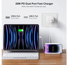 10FT/6FT iPhone 접이식 듀얼 포트 고속 충전기, 2팩 PD 20W USB C 벽 충전기 블록, 4팩 포함 [Apple MFi 인증] 라이트닝 케이블 iPhone 14 13 12 11 Pro Max Mini/iPad/AirPod용 고속 충전