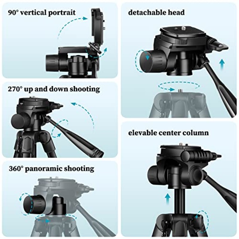 휴대폰 삼각대, 휴대폰 스탠드용 68인치 삼각대 비디오 녹화 사진, iPhone과 호환되는 여행용 바닥 삼각대 Canon Nikon DSLR, 리모컨이 포함된 휴대폰 삼각대/여행용 가방/휴대폰 홀더