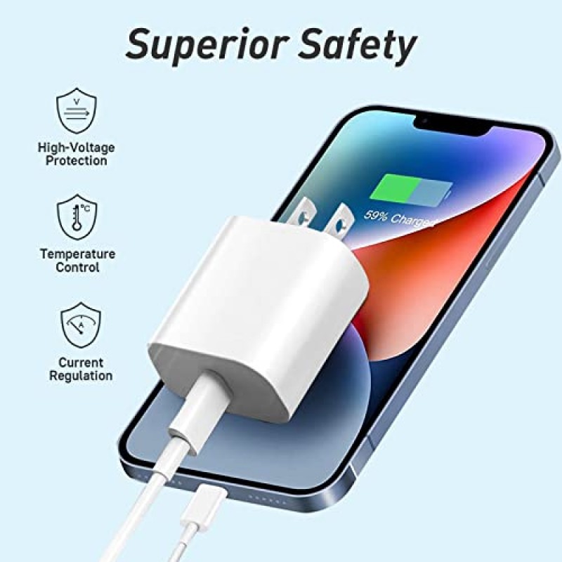 4팩 iPhone 충전기 20W PD USB C 벽면 고속 충전기 어댑터(4팩 USB C 케이블 포함) iPhone 14/14 Pro/14 Pro Max/14 Plus/13/12/11, iPad Pro 등과 호환 가능