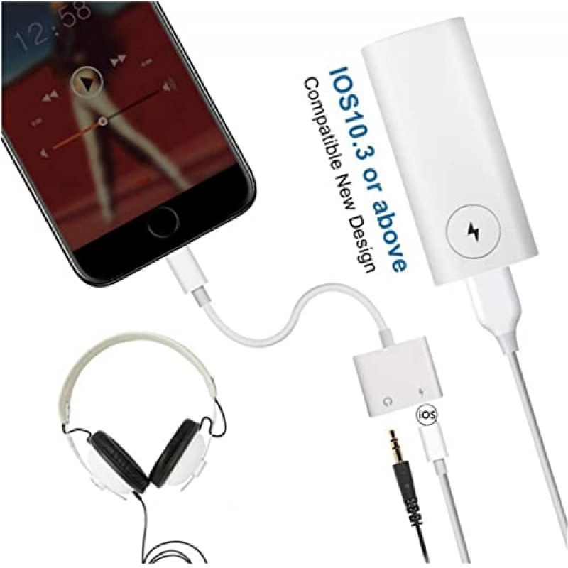 iPhone용 헤드폰 어댑터 [Apple MFi 인증], iPhone 액세서리용 2 in 1 Lightning ~ 3.5mm AUX 오디오 동글 충전기 분배기, iPhone 13/12/11/XR/X/8/7과 호환 가능, 모든 iOS 시스템 지원