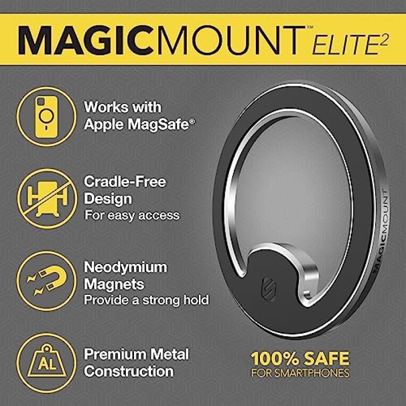 Scosche MagicMount MEMSD-SP Elite2 Magsafe 모바일 장치용 자기 대시보드 마운트, 자동차 대시보드용 휴대폰 홀더, 360° 조절 가능한 자석 헤드, iPhone 14, 13, 12 및 MagSafe 케이스와 호환 가능