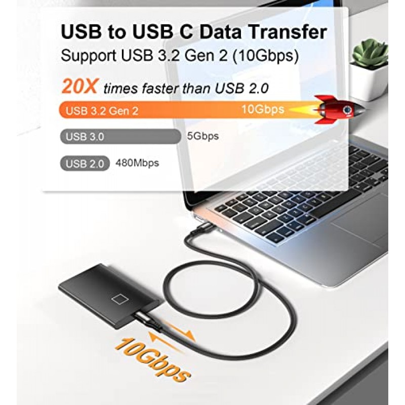 Aoybevty USB A - USB C 케이블 3.3FT+10FT, 3.1/3.2 Gen 2 데이터 전송 및 차량용 충전기용 60W 3A 고속 충전 케이블 Android Auto Samsung Galaxy S23 S22 S21 S20 S10 Ultra 및 기타 유형 C 장치