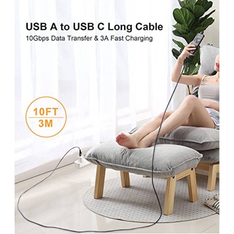 Aoybevty USB A - USB C 케이블 3.3FT+10FT, 3.1/3.2 Gen 2 데이터 전송 및 차량용 충전기용 60W 3A 고속 충전 케이블 Android Auto Samsung Galaxy S23 S22 S21 S20 S10 Ultra 및 기타 유형 C 장치