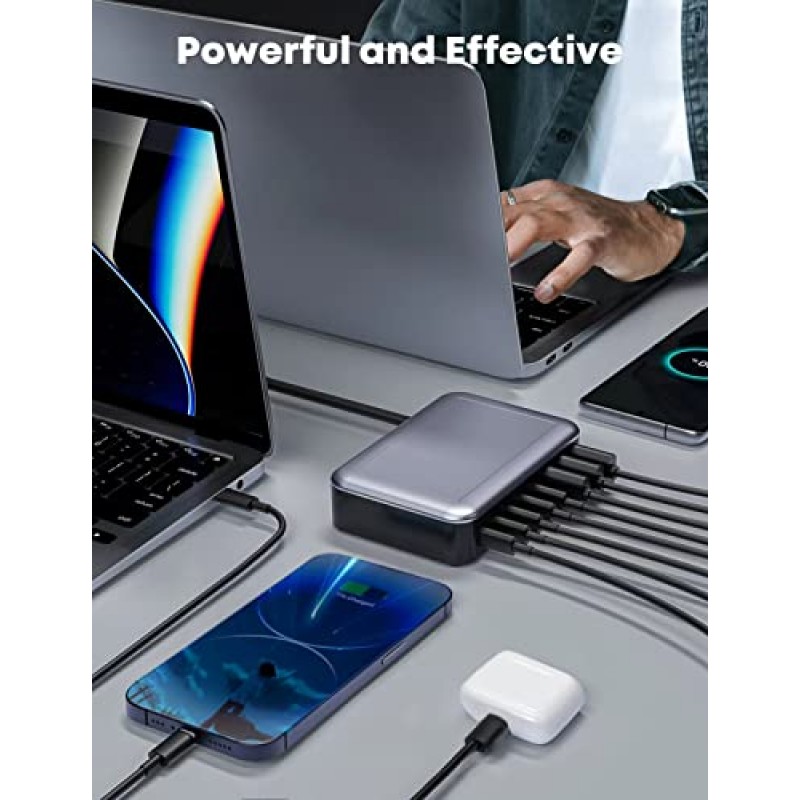 USB C 충전기, USB-C 포트 5개 + USB-A 포트 3개를 갖춘 185W 8포트 USB C 충전 스테이션, 태블릿, 헤드폰, 스마트 시계 등을 위한 USB C 벽면 고속 충전기 블록