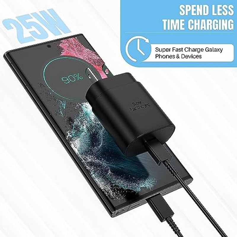 갤럭시 S23 S22 USB C 충전기 블록 25W PD 초고속 충전기 유형 C 플러그 벽 어댑터 삼성 갤럭시 S23/S22/S21/S20/Z Fold 3/4/5/iPhone14/iPad/태블릿/Watch-2Pack용 빠른 충전