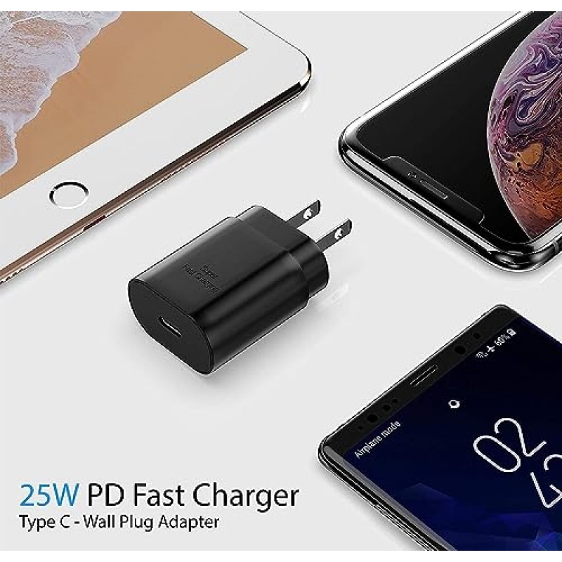 갤럭시 S23 S22 USB C 충전기 블록 25W PD 초고속 충전기 유형 C 플러그 벽 어댑터 삼성 갤럭시 S23/S22/S21/S20/Z Fold 3/4/5/iPhone14/iPad/태블릿/Watch-2Pack용 빠른 충전