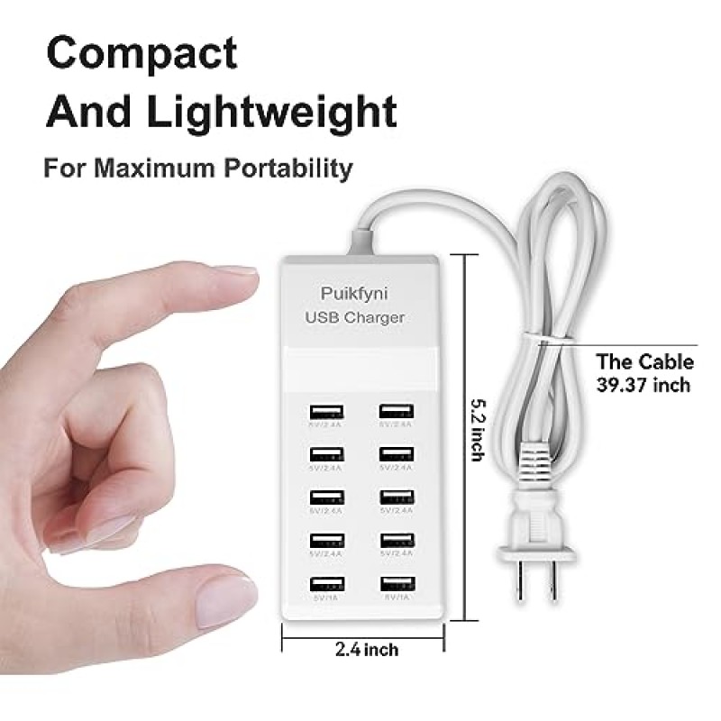 10포트 USB 충전 스테이션 제품군용 데스크탑 USB 급속 충전기, 다중 장치용 스마트 USB 충전기, 스마트 시계 휴대폰 태블릿(2팩)