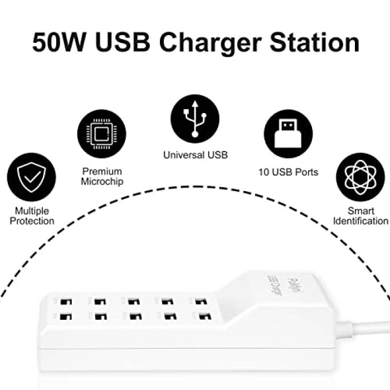 10포트 USB 충전 스테이션 제품군용 데스크탑 USB 급속 충전기, 다중 장치용 스마트 USB 충전기, 스마트 시계 휴대폰 태블릿(2팩)