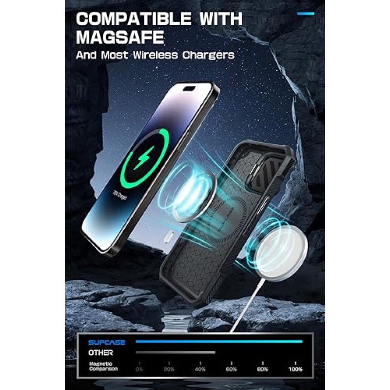 SUPCASE UBMag XT for iPhone 15 Pro Max 케이스 6.7인치(카메라 커버 포함), [MagSafe와 호환 가능] 킥스탠드가 내장된 견고한 견고한 케이스(블랙)