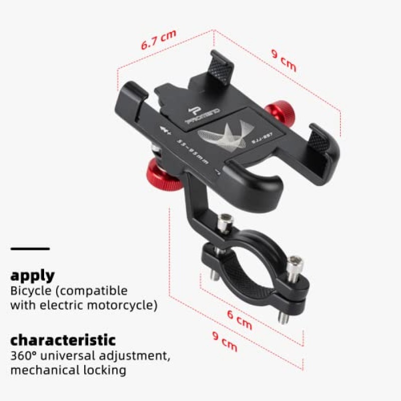 CYLION 자전거 휴대전화 홀더(360° 조절 가능한 회전 휴대전화 홀더 포함). 휴대폰 홀더는 내구성이 뛰어난 알루미늄 합금 소재로 제작되었습니다.