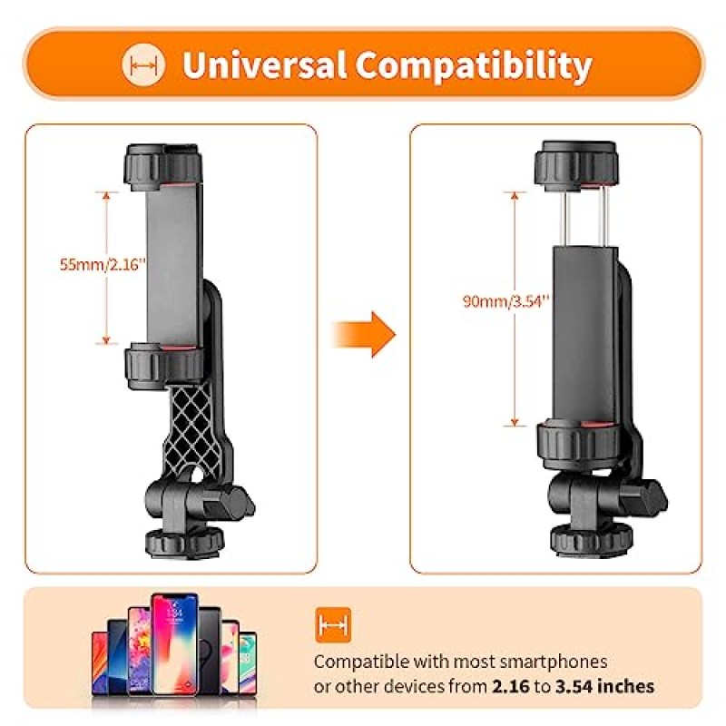 TARION 삼각대 스마트폰 마운트 홀더(콜드 슈 마운트 3개 포함) 삼각대용 휴대폰 마운트 어댑터 360° 회전 범용 1/4인치 나사 스마트폰 삼각대 부착 장치 iPhone Samsung HVC-02와 호환 가능