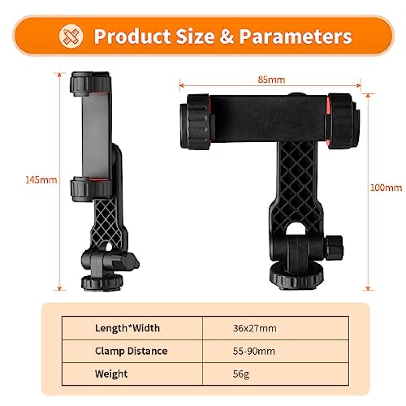 TARION 삼각대 스마트폰 마운트 홀더(콜드 슈 마운트 3개 포함) 삼각대용 휴대폰 마운트 어댑터 360° 회전 범용 1/4인치 나사 스마트폰 삼각대 부착 장치 iPhone Samsung HVC-02와 호환 가능