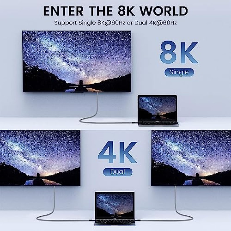 KAUPOONK USB 4 케이블: 8K HD 디스플레이 지원, 초고속 40Gbps 데이터 전송 및 강력한 240W 충전 USB C-Type-C 케이블(iPhone 15Pro/15ProMax/15/15Plus, 노트북, 허브, 도킹(3.3피트)용)