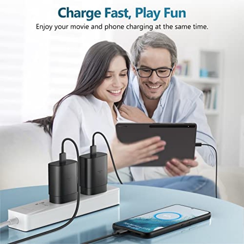 USB C 고속 충전기, 25W 삼성 충전기 유형 C 삼성 갤럭시 S23 울트라/S23/S23+/S22/S22 울트라/S22+/S21/S20/Note 10/20,Z 폴드/플립용 5피트 케이블이 포함된 초고속 충전 안드로이드 휴대폰 충전기 블록