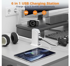 유럽 ​​여행 플러그 어댑터 USB C, TESSAN 40W PD 6 포트 충전 스테이션, 여러 장치용 고속 충전기 타워, 미국에서 유럽으로 연결되는 C형 플러그 EU 이탈리아 아이슬란드 스페인 프랑스 독일 그리스