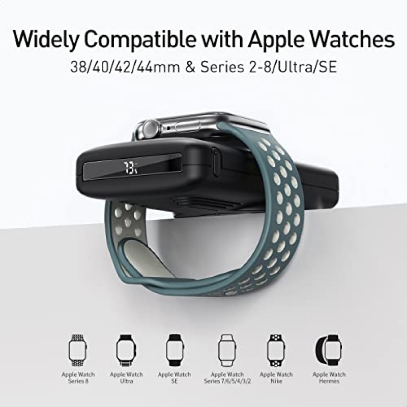 iWALK MAG-X iWatch 충전기가 포함된 자기 무선 보조베터리, 10000mAh PD 고속 충전 휴대용 충전기 iPhone 15/14/13/12 시리즈, Apple Watch Ultra/8/7/6/5/4와 호환되는 소형 배터리 팩