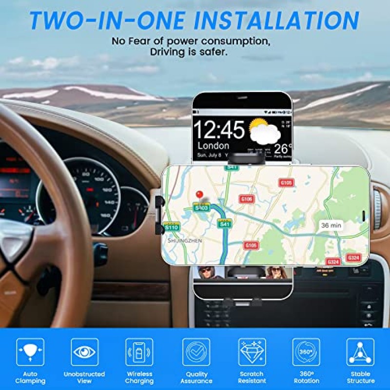 무선 차량용 충전기, MOYAC 고속 충전 자동 클램핑 15W 차량용 충전기 iPhone 15 14 13 12 11 Pro Max Xs, Samsung Galaxy S23 Ultra S22 S21 S20 S10+ S9+ Note 9 등을 위한 휴대폰 마운트 전화 홀더